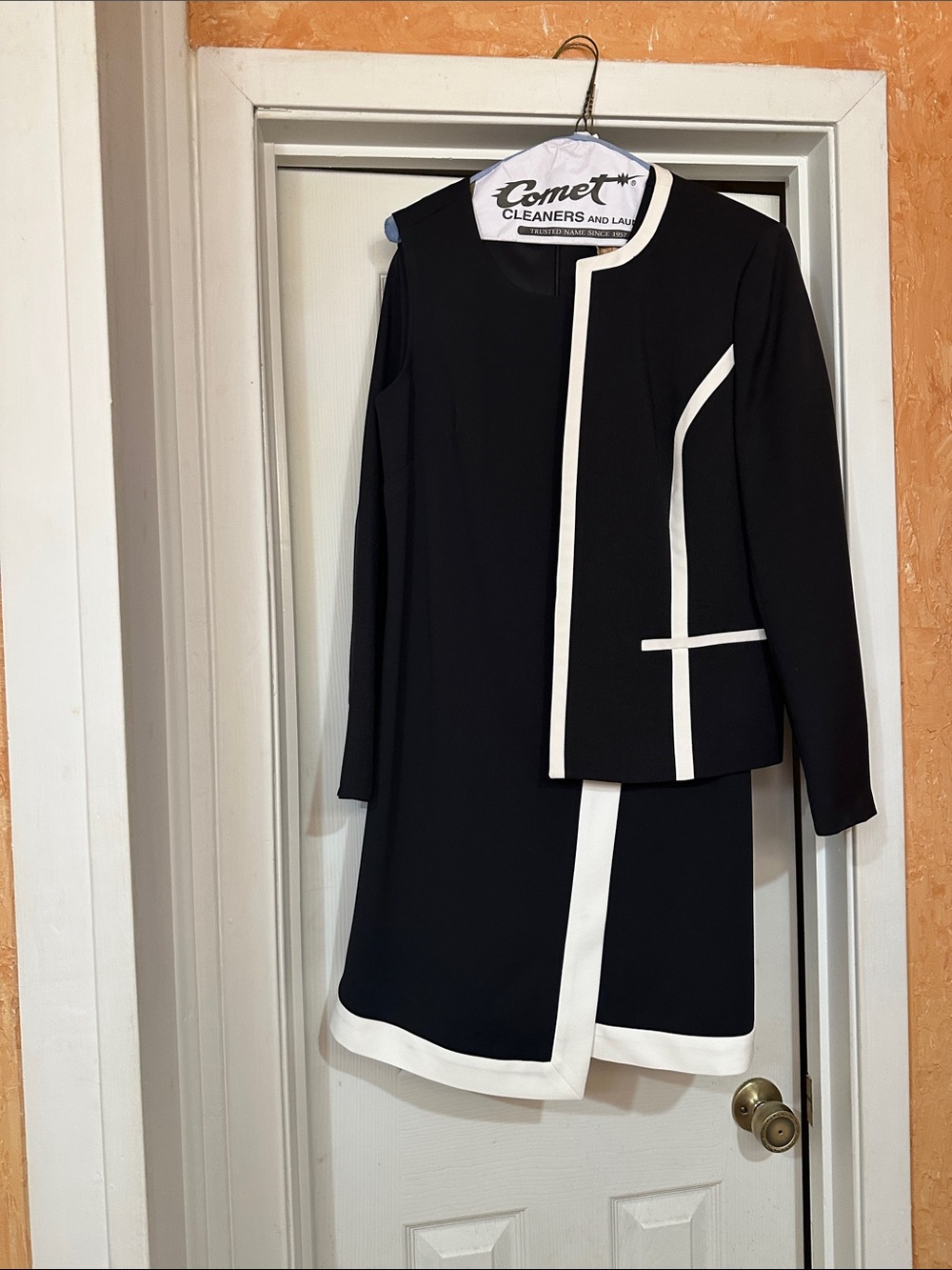 Black Label Black Dress with White Trim Two-Piece Set